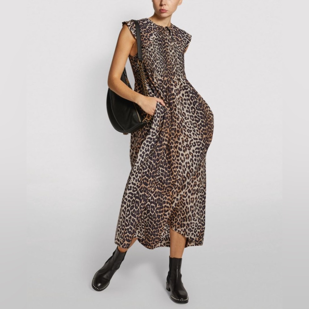 NWT GANNI LEOPARD PRINT LONG DRESS